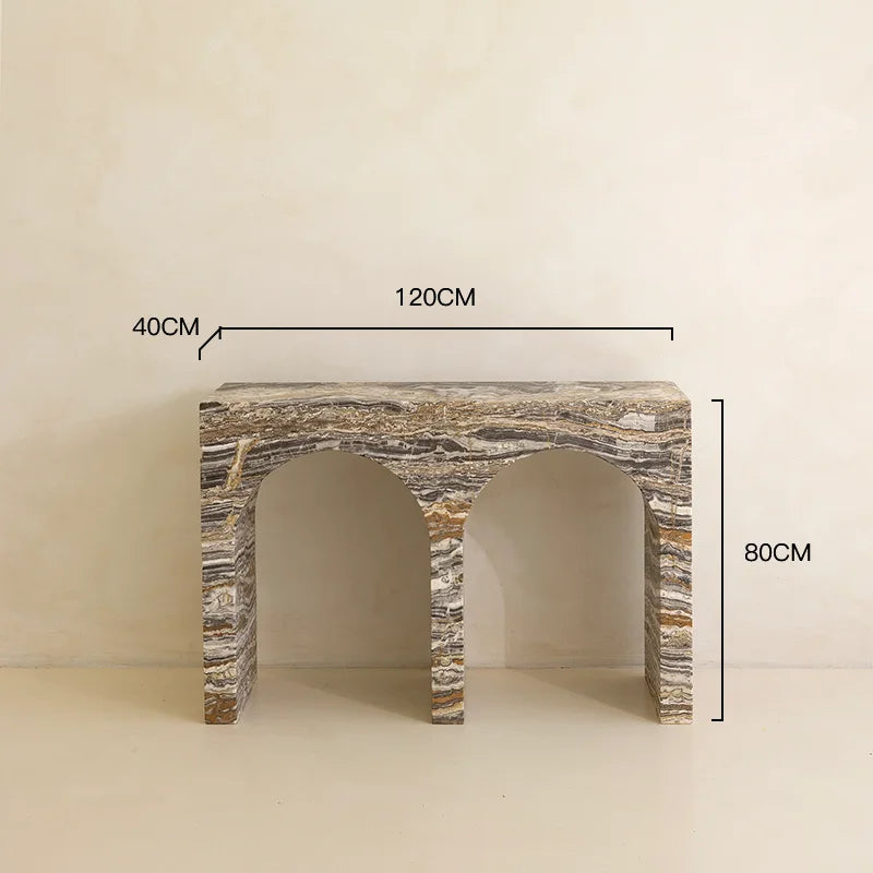 Dream Home Unique Twin Hollow Arch Marble Hall Desk Contrast Grey Brown Band Vein Hand Polished Natural Marble Furnishing - Image 6