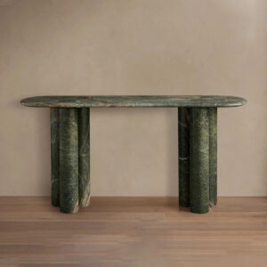 Dream Home Triple Pillar Plinth Console Table Elongated Soft Corner Top Green And Grey Marble Options Luxury Villa Foyer Console