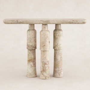 Natural Pink Mixed Onyx Marble Triple Bottle Leg Console Table Rectangular Stone Hallway Table Dream Home