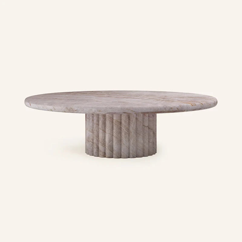Dream Home Premium Sculptural Ribbed Base Coffee Table Large Round Marble Top Rustic Natural Stone Living Room Table - Image 9