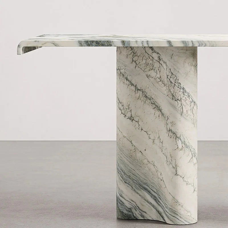 Green Vein Marble Console Table Rectangular Floating Overhang Top Wavy Sculpted Stone Leg Entryway Console Desk Dream Home - Image 4