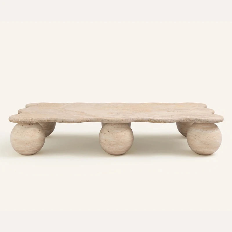 Dream Home Viral Wavy Edge Marble Coffee Table Six Solid Sphere Stone Legs Artistic Designer Living Room Center Table