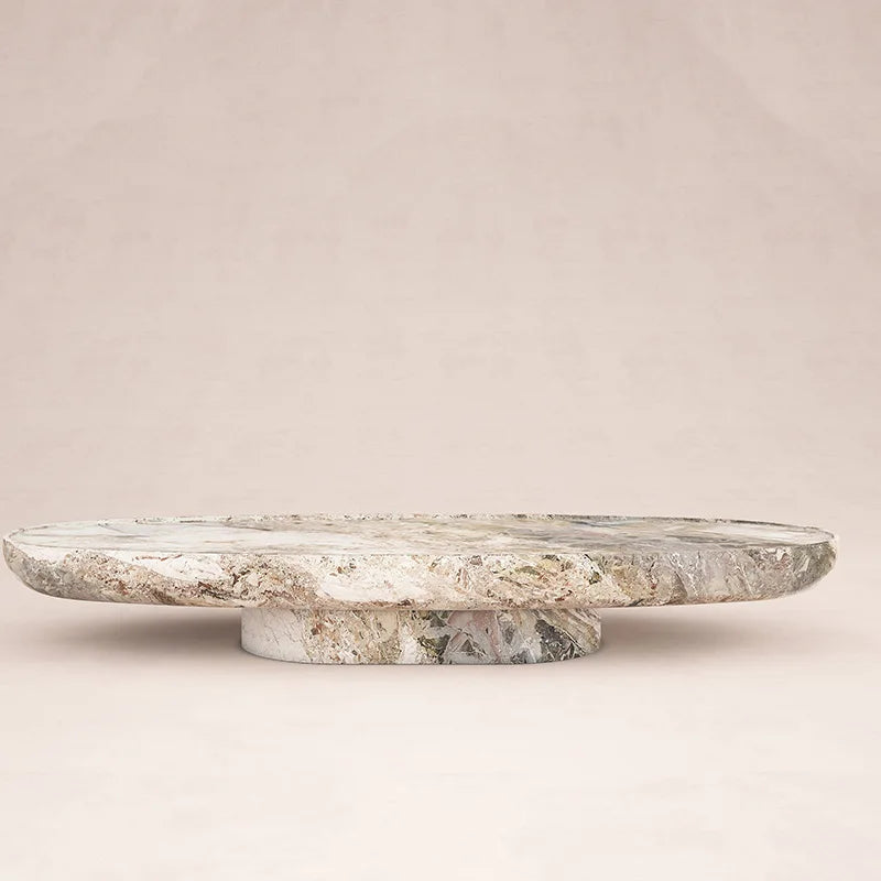 Natural Breccia Marble Coffee Table Organic Oval Thick Slab Single Pedestal Stone Living Room Center Table Dream Home - Image 7