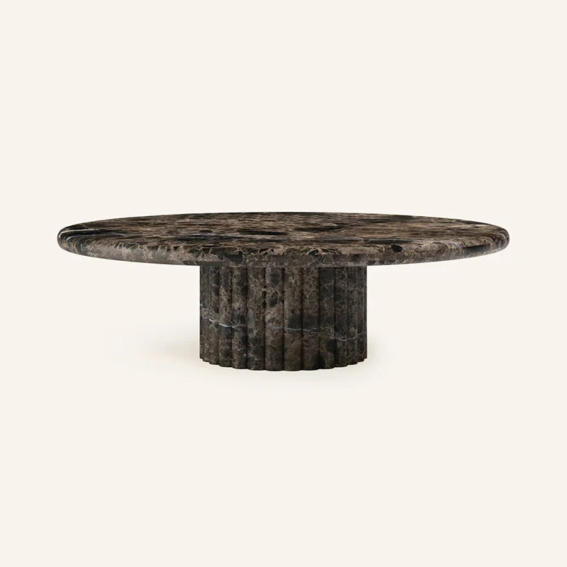 Dream Home Premium Sculptural Ribbed Base Coffee Table Large Round Marble Top Rustic Natural Stone Living Room Table - Image 3