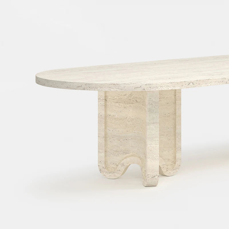 Dream Home Travertine Dining Table Oval Racetrack Top With U Wave Cutout Legs Wabi Sabi Modern Dining Table - Image 2