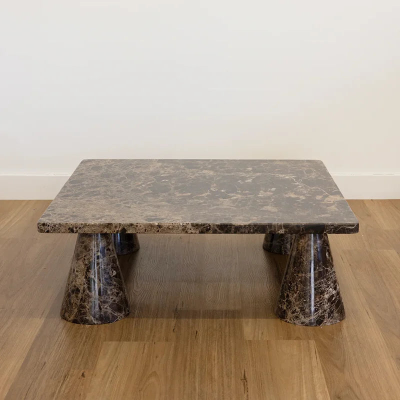 Dream Home Unique Four Slanted Taper Support Marble Tea Table Smooth Rectangle Top Porous Travertine Interior Decor Table - Image 5
