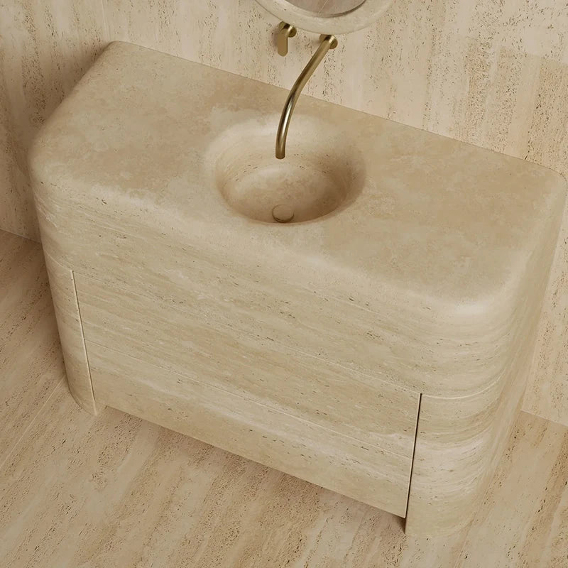 Dream Home Head Turning Pillow Shape Travertine Vanity Freestanding Integrated Basin Minimalist Luxury Bath Sink Unit - Image 2