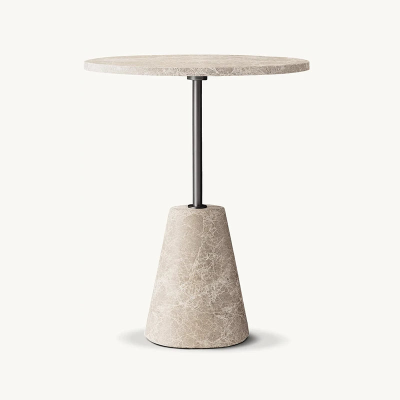 Dream Home Travertine Side Table Conical Base Metal Stem Round Top Wabi Sabi Living Room Accent Furniture - Image 11
