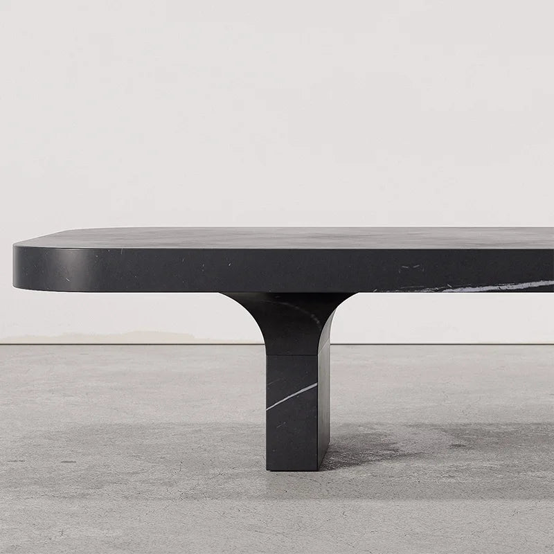 Natural Vein Marble Coffee Table Rectangular Rounded Edge Arch Base Stone Center Table Premium Modern Living Room Furniture - Image 5