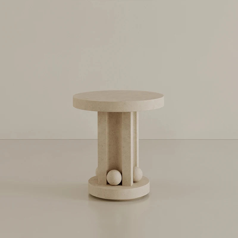 Dream Home Artistic Sculptural Side Table Natural Travertine Round Top with Fluted Column and Spheres Home Decor Table - Image 5