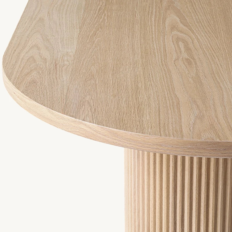 Dream Home Mid Century Oak Dining Table Vertical Fluted Pillar Base Minimalist Oval Tabletop Rustic Home Large Dining Table - Image 2