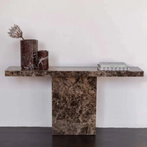 Dream Home Modern Dark Marble Console Table Long Rectangular Top Single Stone Pedestal Elegant Villa Hallway Furniture