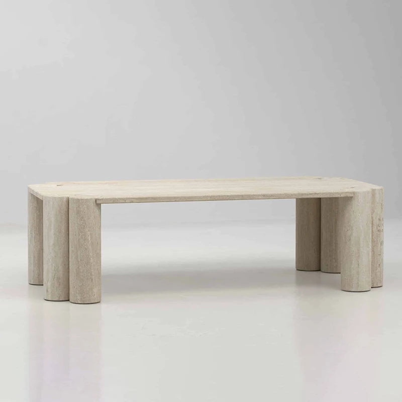 Dream Home Modern Travertine Coffee Table Geometric Twin Column Cluster Legs Minimalist Organic Home Living Room Furniture - Image 2