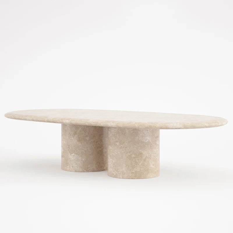 Beige Travertine Marble Coffee Table Ellipse Slab Twin Separate Cylinder Legs Natural Stone Sofa Coffee Table Dream Home - Image 2