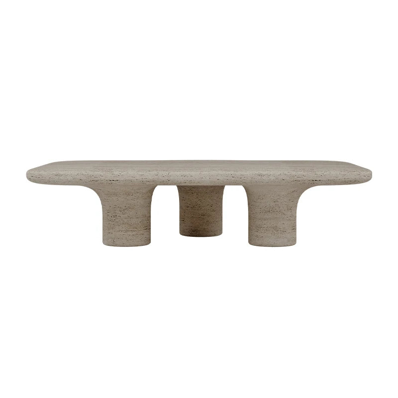 Dream Home Mesmerizing Three Flared Taper Leg Travertine Coffee Table Rounded Rectangle Top Wabi Living Room Center Table - Image 2