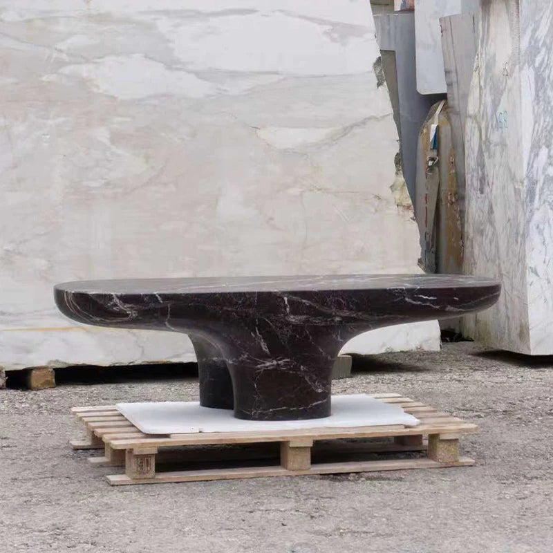 Dream Home Monolithic Flared Wing Coffee Table Rounded Bean Marble Slab Twin Thick Column Sculpture Living Room Furniture - Image 3