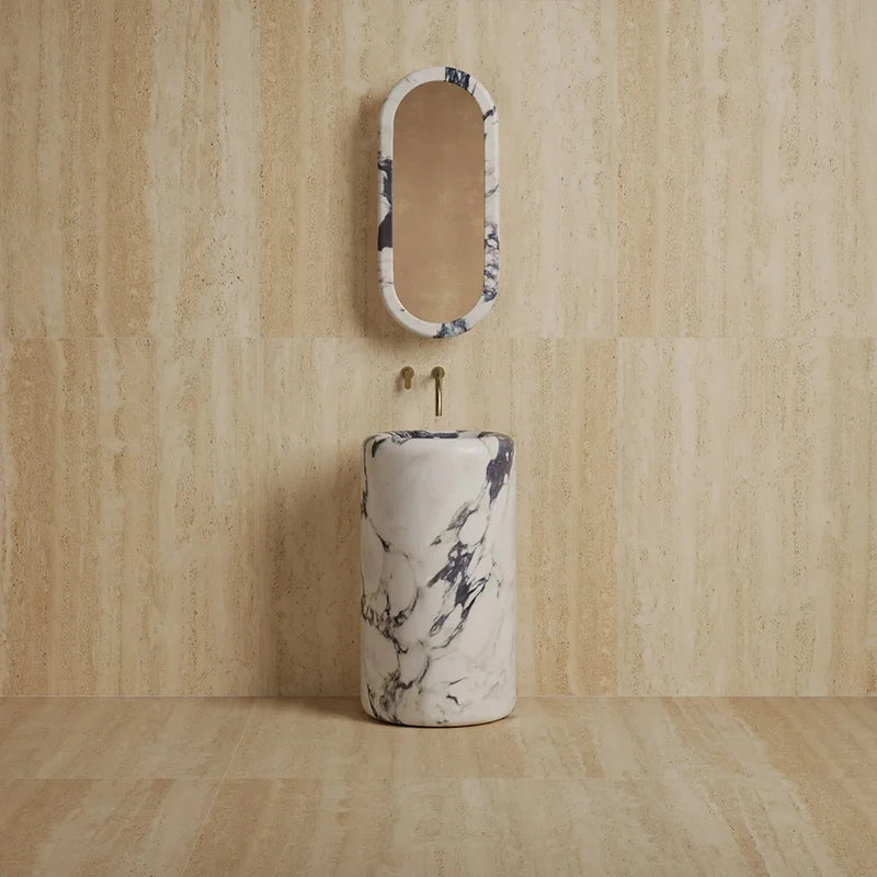 Dream Home Premium Sculptural Column Marble Pedestal Sink Multiple Stone Color Options Luxury Wash Basin - Image 3