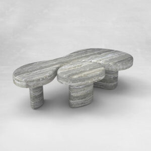 Natural Grey Banded Travertine Coffee Table Tri-Lobe Irregular Top Wabi Sabi Living Room Center Table Dream Home