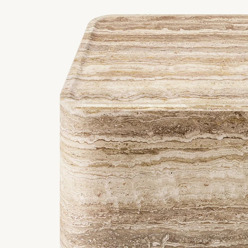 Dream Home Rustic Travertine Marble Side Table Solid Block With Rounded Corners High End Home Decor End Table - Image 3