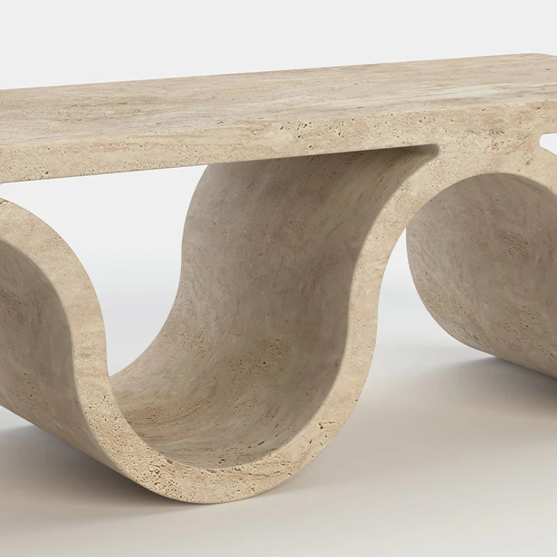 Dream Home Modern Travertine Coffee Table Continuous Wave U-Shape Design Elegant Living Room Furniture - Image 5
