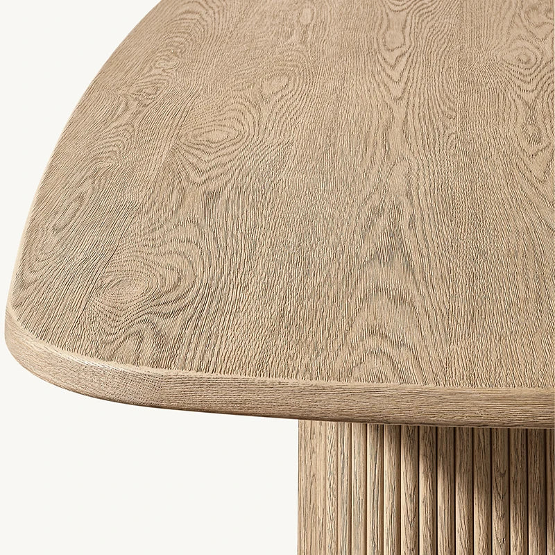 Dream Home Weathered Natural Oak Dining Table Full Length Fluted Solid Base Organic Racetrack Top High End Interior Dining Table - Image 6