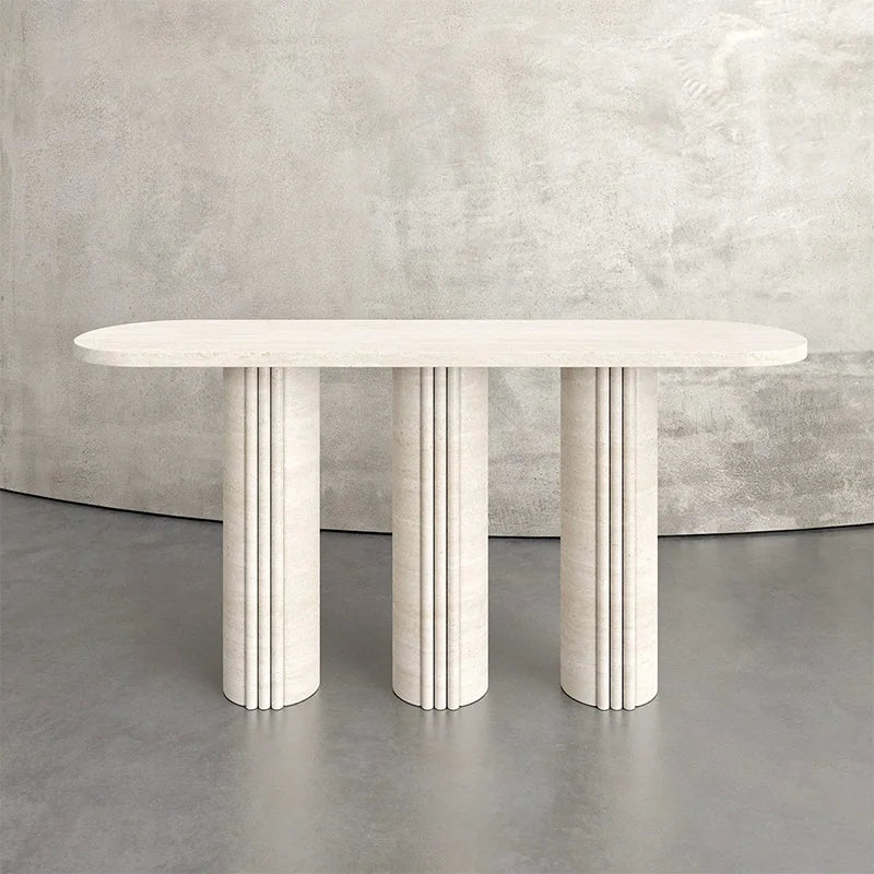 Dream Home Premium Marble Console Table Fluted Column Leg Ellipse Tabletop Solid Stone Hallway Table For Interior Decoration - Image 4