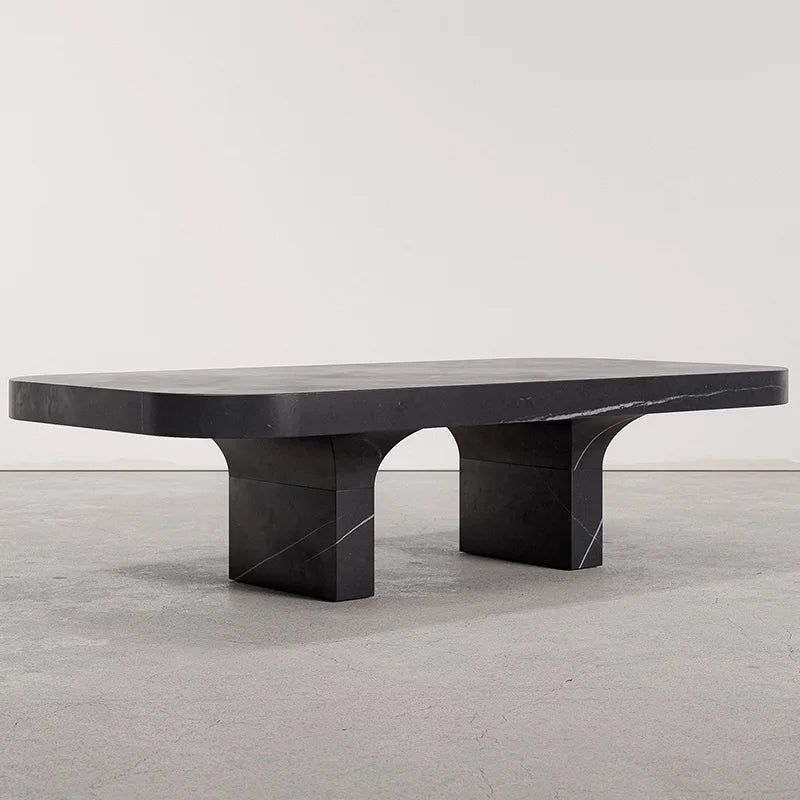Natural Vein Marble Coffee Table Rectangular Rounded Edge Arch Base Stone Center Table Premium Modern Living Room Furniture - Image 2