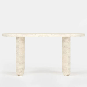 Dream Home Travertine Console Table Oval Rounded Top With U Notch Legs Wabi Sabi Entryway Hallway Accent Table