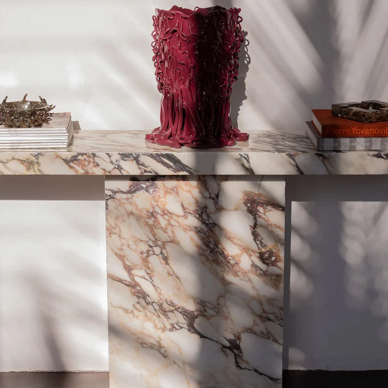 Dream Home Luxury Marble Console Table Unique T Structure Floating Long Top Natural Stone Hallway Entryway Accent Furniture