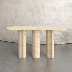 Dream Home Premium Marble Console Table Fluted Column Leg Ellipse Tabletop Solid Stone Hallway Table For Interior Decoration
