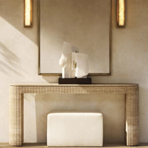 Dream Home Natural Travertine Console Table Full Fluted U Shape Base Wabi Sabi Entryway Accent Furniture