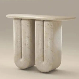 Dream Home Wabi Neutral Travertine Console Table Twin Integrated Loop Support Long Soft Rectangle Top Modern Entry Decor Table