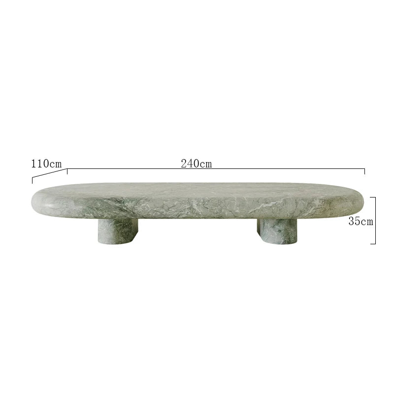 Dream Home Nordic Modern Green Marble Coffee Table Elegant Oval Solid Stone Top Minimalist Low Profile Living Room Center Table - Image 6