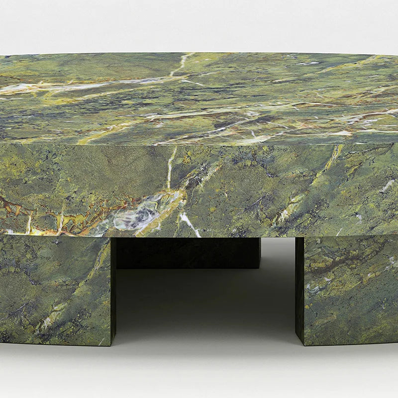 Green Marble Oval Coffee Table Segmented Block Supports Natural Verde Stone Modern Living Room Center Table Dream Home - Image 3
