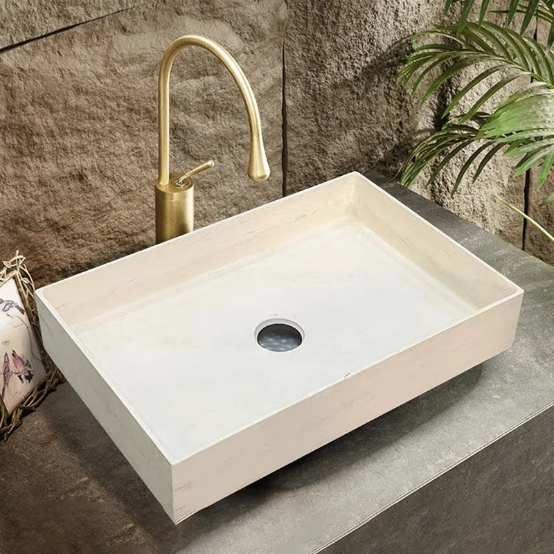 Striking Thick Rim Rectangular Countertop Sink Solid Natural Marble Flat Front Bowl Luxury Villa Restroom Vanity Basin - Image 8