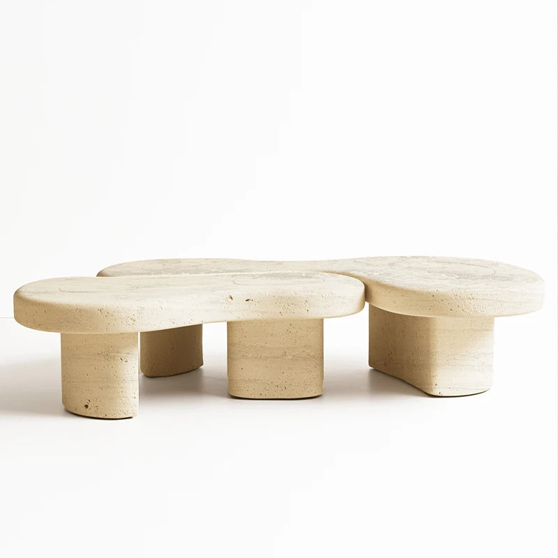 Natural Travertine Interlocking Cloud Coffee Table Multi Column Legs Wabi Sabi Living Room Center Table Dream Home - Image 2