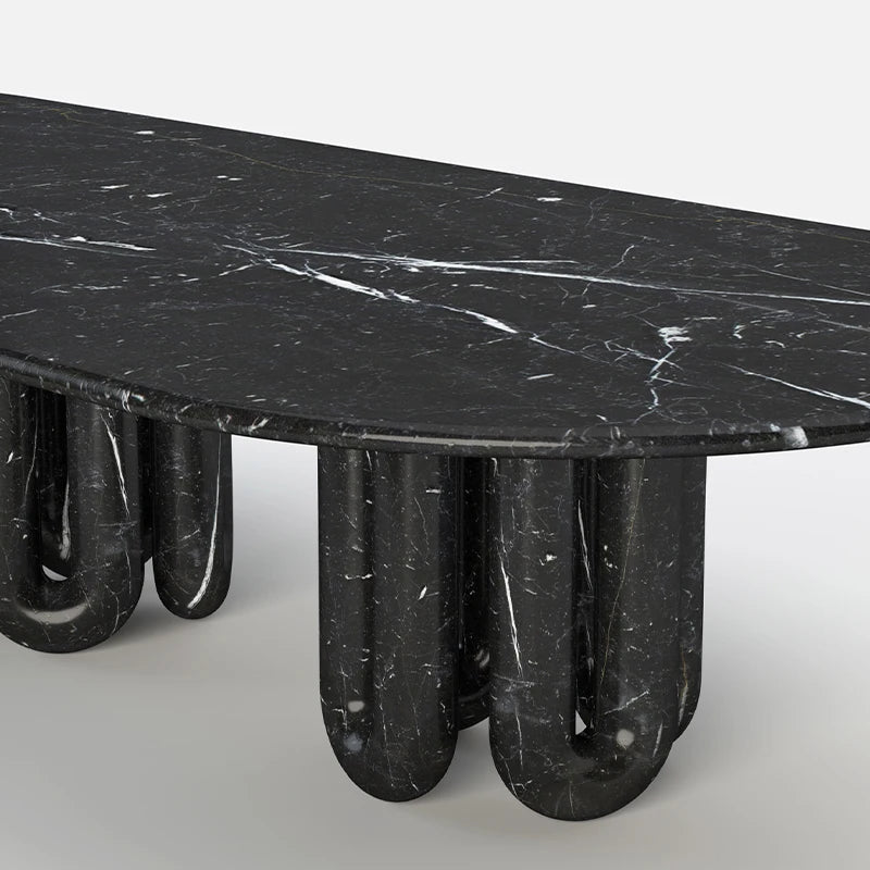 Dream Home Nero Marquina Marble Dining Table Oval Racetrack Top With Three Sets of Wave Tube Legs Luxury Modern Dining Table - Image 5