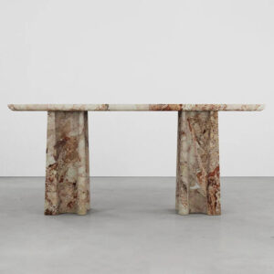 Dream Home Warm Rust Vein Marble Console Table Pair Organic Undulating Flared Support Minimalist Luxury Entrance Decor Table