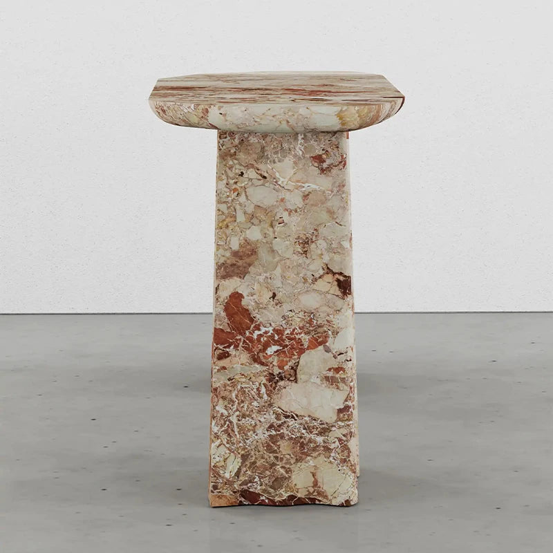 Dream Home Warm Rust Vein Marble Console Table Pair Organic Undulating Flared Support Minimalist Luxury Entrance Decor Table - Image 3
