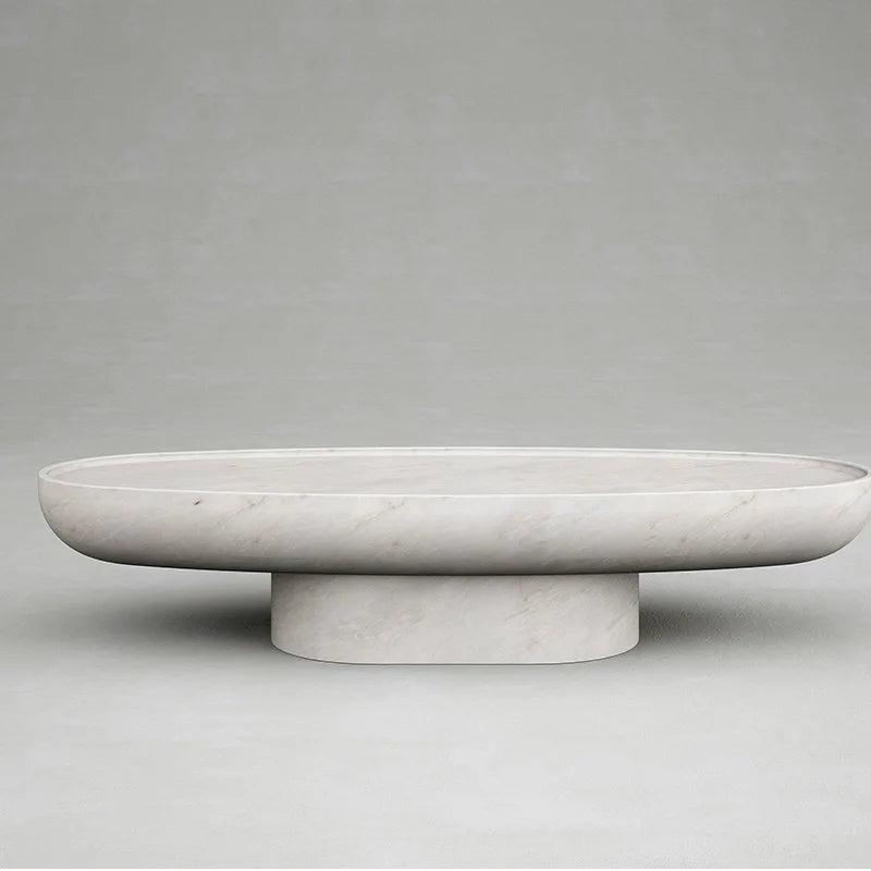 Oval Bowl Shape Marble Coffee Table Natural Stone Raised Tray Edge Minimalist Sofa Center Table Dream Home - Image 9