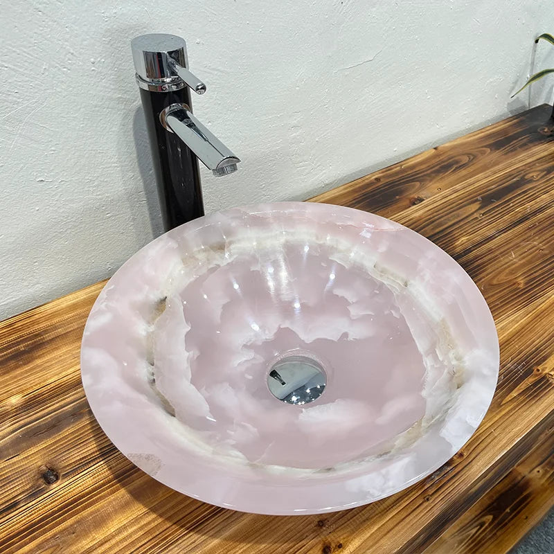 Viral Classic Round Marble Vessel Basin Diverse Natural Mineral Vein Freestanding On Counter Sink Wabi Sabi Bathroom Fixture - Image 6