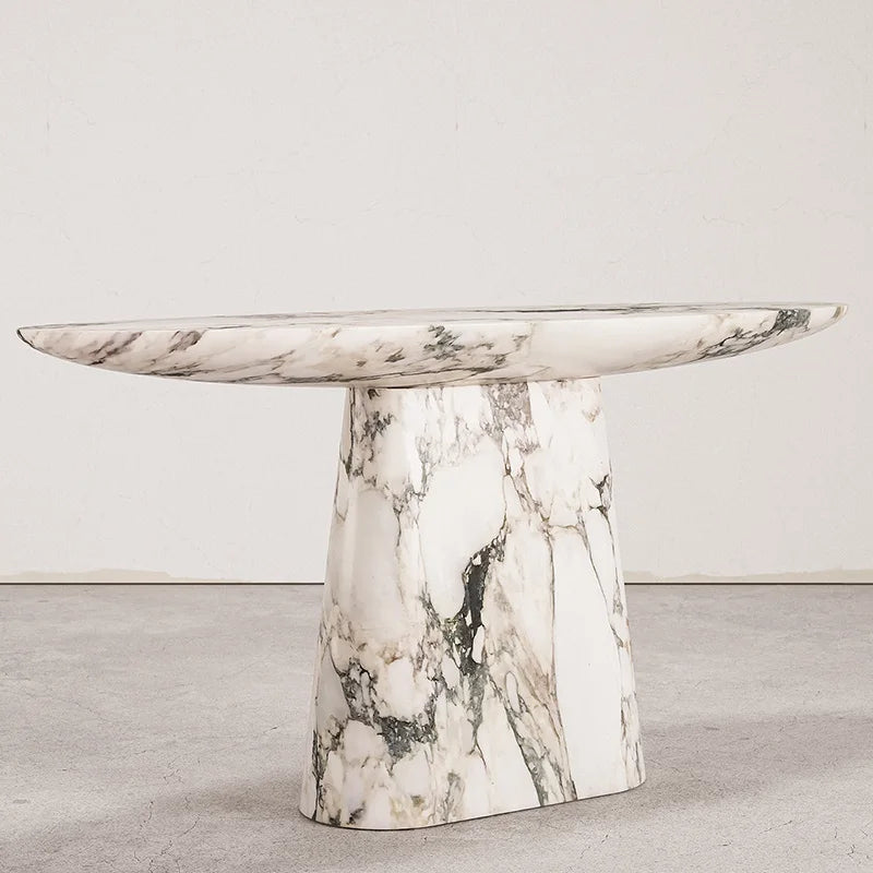 Dream Home Natural Pattern Marble Console Table Elongated Oval Slab Top Taper Stone Stand Modern Hall Entrance Decor Furniture - Image 2