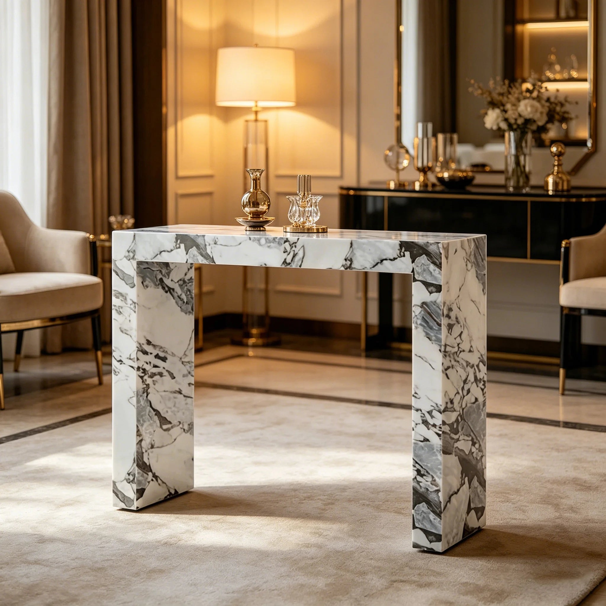 Dream Home Calacatta Viola Marble Console Table Integrated U Shaped Modern Entryway Hallway Accent Table - Image 5