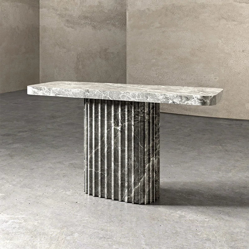 Dream Home Solid Marble Console Table Grooved Cylindrical Pedestal Base Unique Stone Hall Console For High end Residential Decor - Image 2