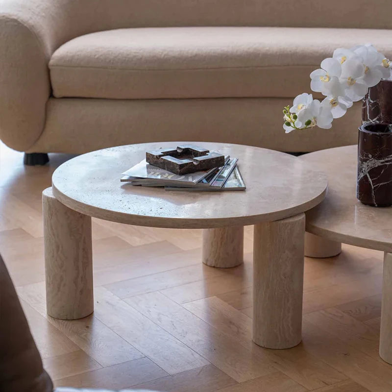 Luxury Natural Travertine Marble Coffee Table Round Stone Tabletop Tri Pillar Base Elegant Villa Living Room Furniture - Image 7