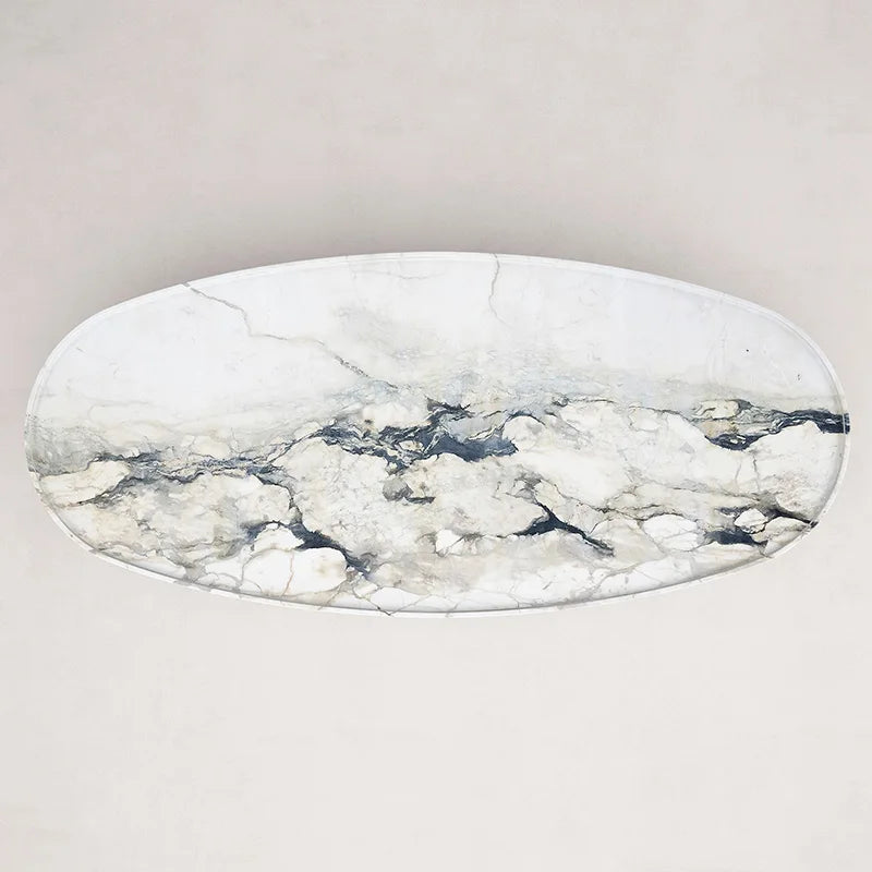 Unique Vein Marble Coffee Table Elliptic Thick Stone Tabletop Integrated Pedestal Coffee Table Dream Home - Image 2