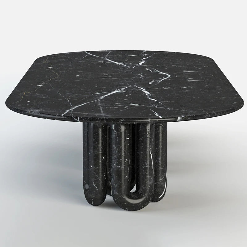 Dream Home Nero Marquina Marble Dining Table Oval Racetrack Top With Three Sets of Wave Tube Legs Luxury Modern Dining Table - Image 4