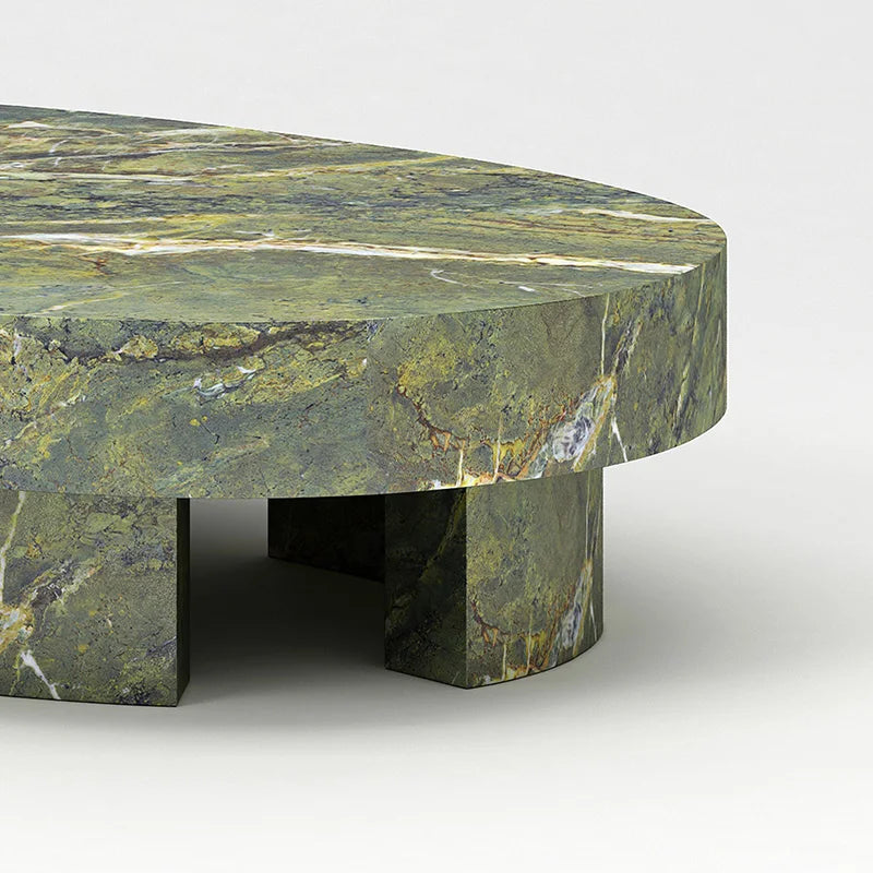 Green Marble Oval Coffee Table Segmented Block Supports Natural Verde Stone Modern Living Room Center Table Dream Home - Image 4