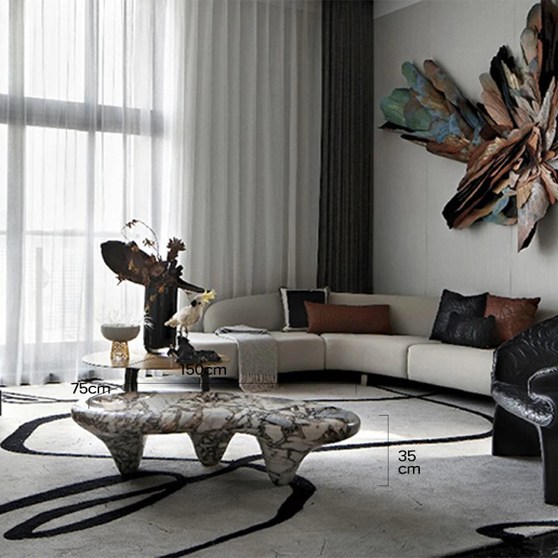 Arabescato Viola Marble Coffee Table Organic Cloud Shape Three Sculptured Conical Legs Freeform Irregular Living Room Tea Table - Image 6