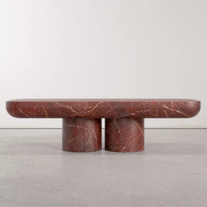 Red Marble Coffee Table Rounded Rectangle Tabletop Double Cylinder Base Modern Living Room Stone Center Table Dream Home